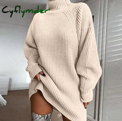 Cyflymder - Minimalism Turtleneck Short Sweater Dress Beige / S Sweater Dresses