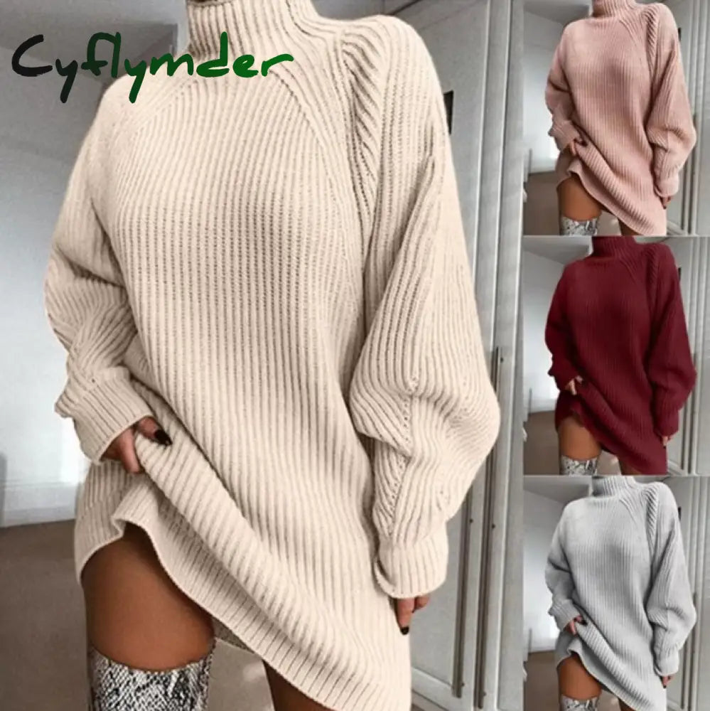 Cyflymder - Minimalism Turtleneck Short Sweater Dress Sweater Dresses