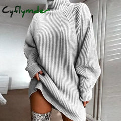 Cyflymder - Minimalism Turtleneck Short Sweater Dress grey / S Sweater Dresses