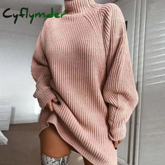 Cyflymder - Minimalism Turtleneck Short Sweater Dress pink / S Sweater Dresses