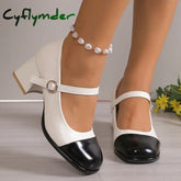 Mix Color Patchwork Mary Jane Shoes Women Fashion Buckle Thick Heels Pumps Woman PU Leather Square Toe Lolita Shoes Plus Size 42