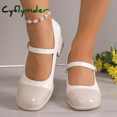 Cyflymder Mix Color Patchwork Mary Jane Shoes Women Fashion Buckle Thick Heels Pumps Woman Pu