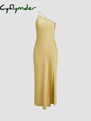 Cyflymder - Moonlight Open Back Satin Slit Long Dress Dresses