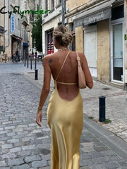 Cyflymder - Moonlight Open Back Satin Slit Long Dress Dresses