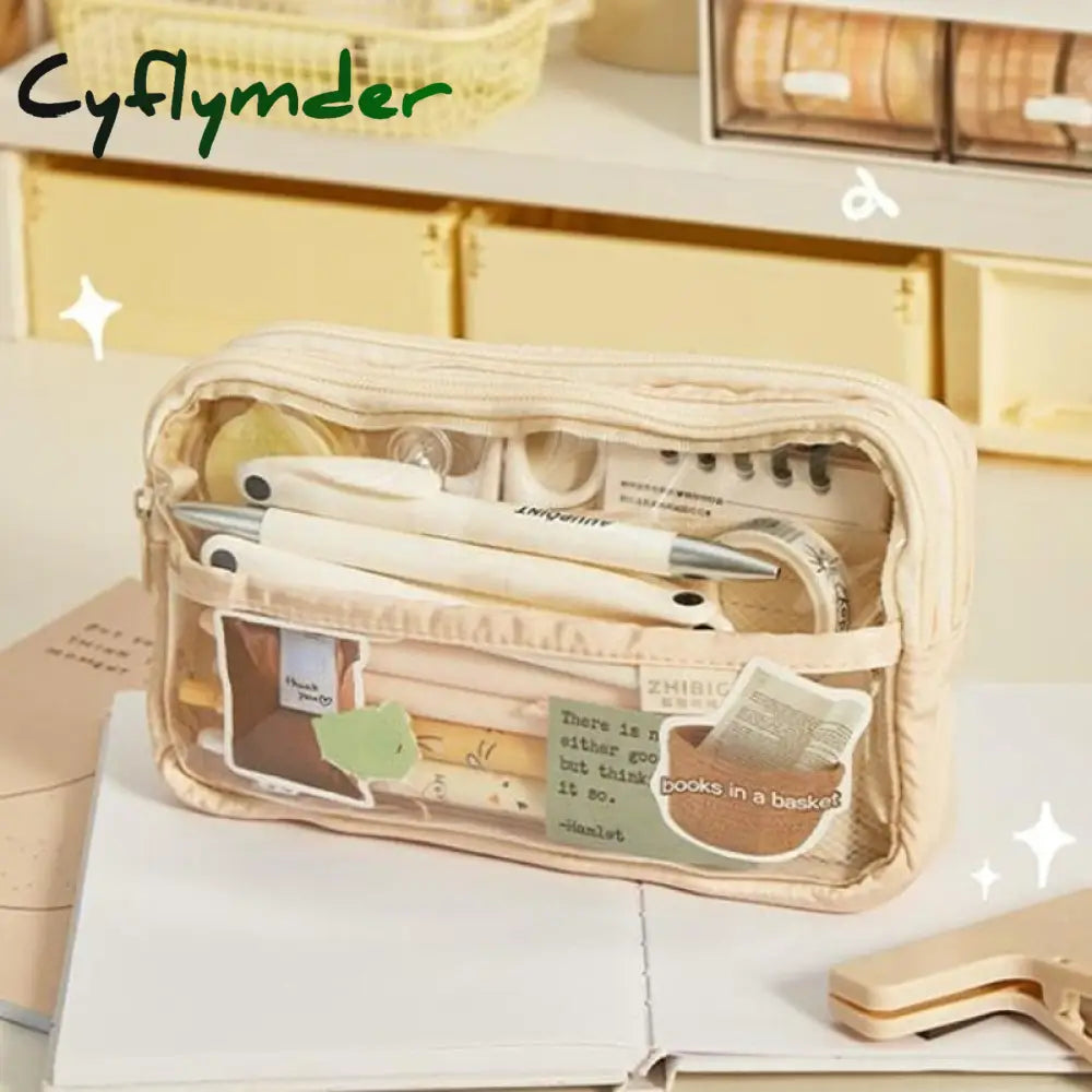 Cyflymder Multi Layer Transparent Pencil Bag Large Capacity Stationery Holder Box Student Zipper