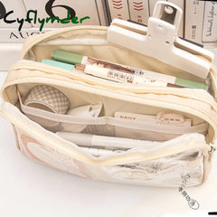 Cyflymder Multi Layer Transparent Pencil Bag Large Capacity Stationery Holder Box Student Zipper