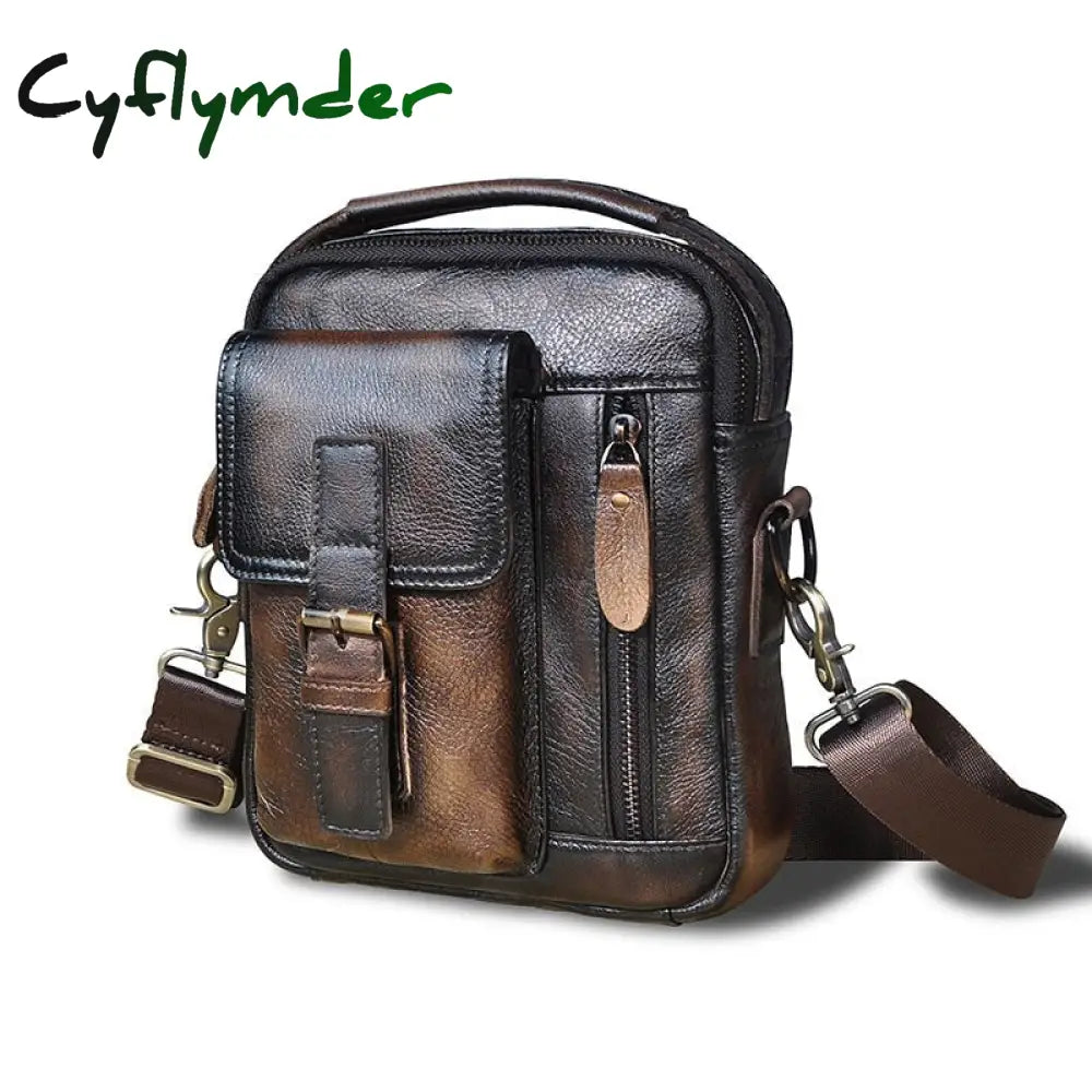 Cyflymder Natural Leather Male Vintage Design Shoulder Messenger Bag Fashion Cross-Body Bag 8’’