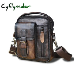 Cyflymder Natural Leather Male Vintage Design Shoulder Messenger Bag Fashion Cross-Body Bag 8’’