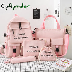 Cyflymder New 5Piece Set Schoolbags For Teenage Girls Women Backpack Canvas Travel Back Pack