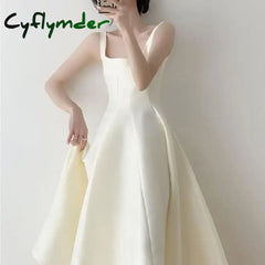 Cyflymder New A Line Wedding Dresses Sexy Fashion Square Collar Spaghetti Straps Evening Dress Satin Simple Vestidos De