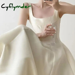 Cyflymder New A Line Wedding Dresses Sexy Fashion Square Collar Spaghetti Straps Evening Dress Satin Simple Vestidos De