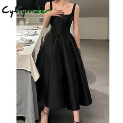 Cyflymder New A Line Wedding Dresses Sexy Fashion Square Collar Spaghetti Straps Evening Dress Satin Simple Vestidos De