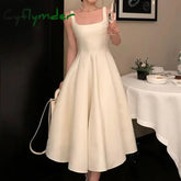 Cyflymder New A Line Wedding Dresses Sexy Fashion Square Collar Spaghetti Straps Evening Dress Satin Simple Vestidos De