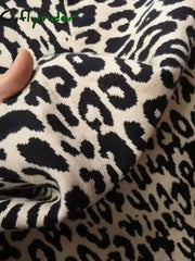Cyflymder New Autumn and Winter Long Slit Knitted Leopard Print Skirt Women’s High Waist Knitted Skirt black / One Size
