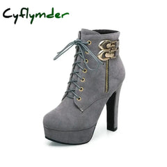 Cyflymder New Autumn Ankle Boots for Women Platform High Heels Shoes Woman Buckle Short Booties Casual Faux Suede