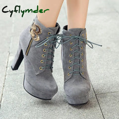 Cyflymder New Autumn Ankle Boots for Women Platform High Heels Shoes Woman Buckle Short Booties Casual Faux Suede