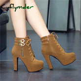 Cyflymder New Autumn Ankle Boots for Women Platform High Heels Shoes Woman Buckle Short Booties Casual Faux Suede