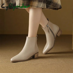 Cyflymder New Autumn/Winter Genuine Leather Women Shoes Pointed Toe Chunky Heel Boots for Women Fashion Short Boots