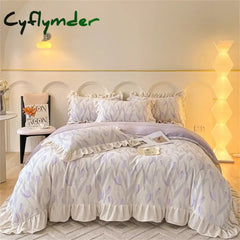 Cyflymder New Bedding Set High Weight Carved Milk Flour Set Girl Ruffle Bed Tulip Thicken Warm Quilt Cover Sheet