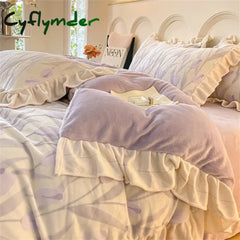 Cyflymder New Bedding Set High Weight Carved Milk Flour Set Girl Ruffle Bed Tulip Thicken Warm Quilt Cover Sheet