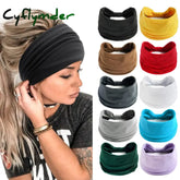 Cyflymder New Boho Solid Color Wide Headbands Vintage Knot Elastic Turban Headwrap For Women Girls