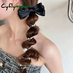Cyflymder New Bowknot Bead Phone Line Hair Loop Female Bubble Braid Divine Weapon Fried Dough Twists Braid Head Rope