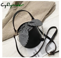 Cyflymder New Bucket Bag Plaid Bow Women Pu Leather Handbag Famous Designer Crossbody Quilted