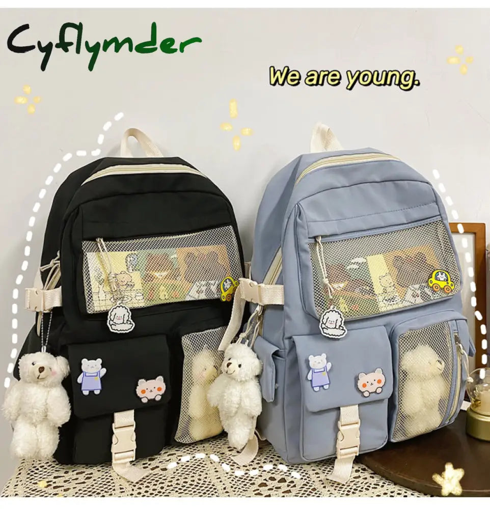 Cyflymder New Buckle Badge Women Backpack Candy Color Fashion Cute Schoolbag Shoulder Student Bag
