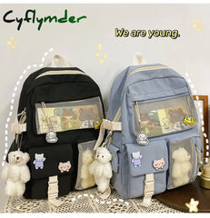 Cyflymder New Buckle Badge Women Backpack Candy Color Fashion Cute Schoolbag Shoulder Student Bag