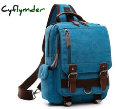 Cyflymder New Canvas Bag Men Retro Shoulder Solid Color Zipper Single Root Double Vertical Section