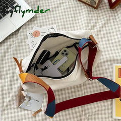 Cyflymder New Canvas Shoulder Bag Big Capacity Women Messenger Female Crossbody Bags Colored Straps