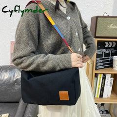 Cyflymder New Canvas Shoulder Bag Big Capacity Women Messenger Female Crossbody Bags Colored Straps