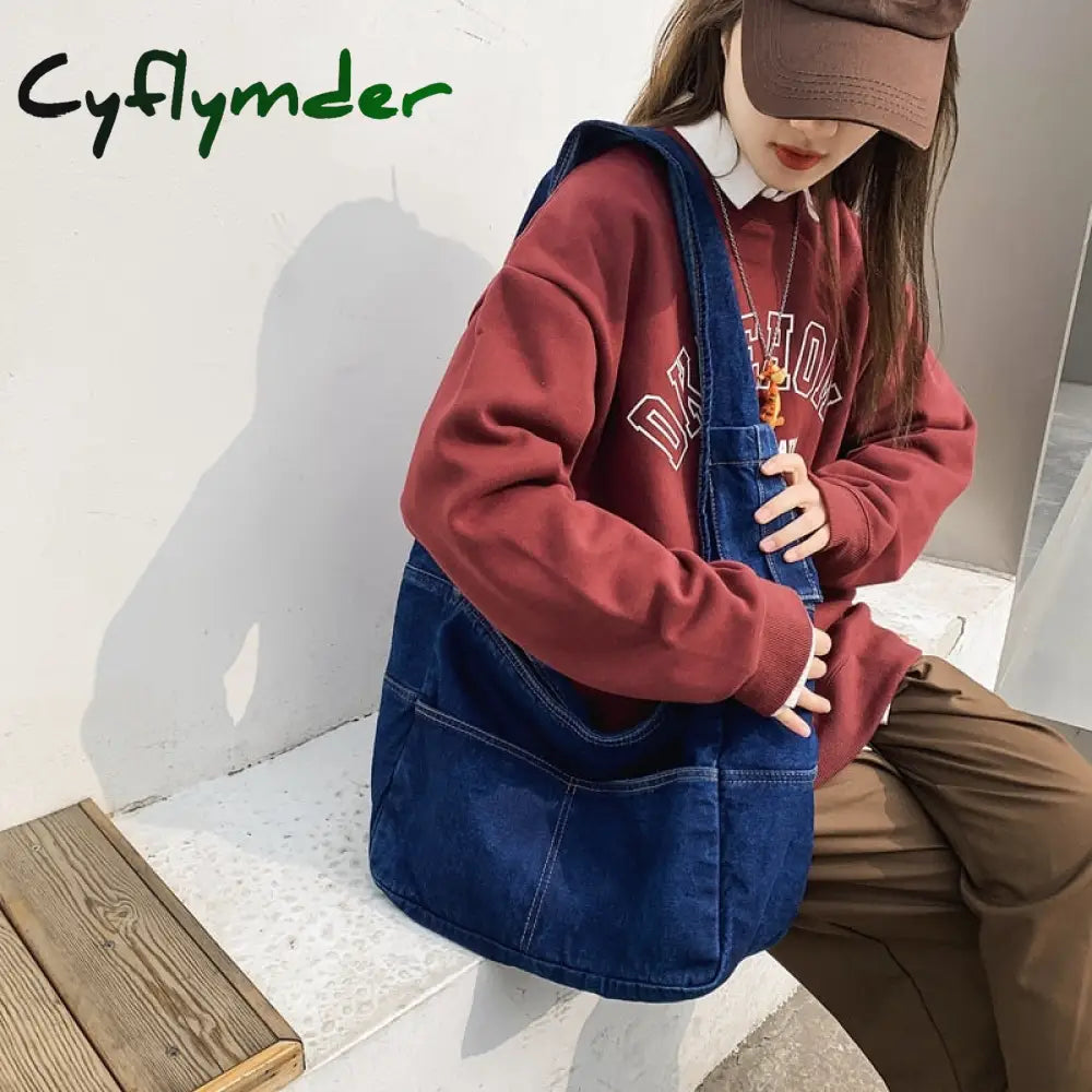 Cyflymder New Canvas Shoulder Bags For Women Casual Female Handbags Jeans Big Shopping Eco Bag