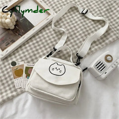 Cyflymder New Canvas Small Fresh Ladies One-Shoulder Diagonal Bag Multifunctional Fashion Cartoon