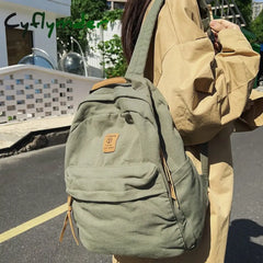Cyflymder New Casual Cool Girl Boy Canvas Green Laptop Student Bag Trendy Women Men College Female