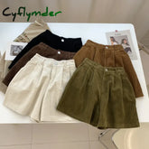 Cyflymder New Corduroy Women’s Cargo Shorts Autumn Winter High Waist Wide Leg Shorts Casual Vintage Female Trousers