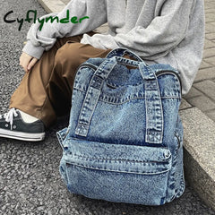 Cyflymder New Denim Women Backpack Retro Travel Bagpack Large Capacity Backbag College Student