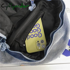 Cyflymder New Denim Women Backpack Retro Travel Bagpack Large Capacity Bookbag College Student