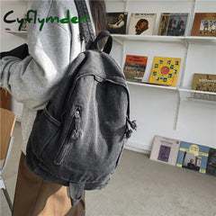 Cyflymder New Denim Women Backpack Retro Travel Bagpack Large Capacity Bookbag College Student