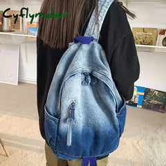 Cyflymder New Denim Women Backpack Retro Travel Bagpack Large Capacity Bookbag College Student