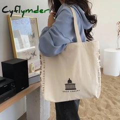 Cyflymder New Design Women Canvas Shoulder Bag Alice In Wonderland Shopping Bags Students Book