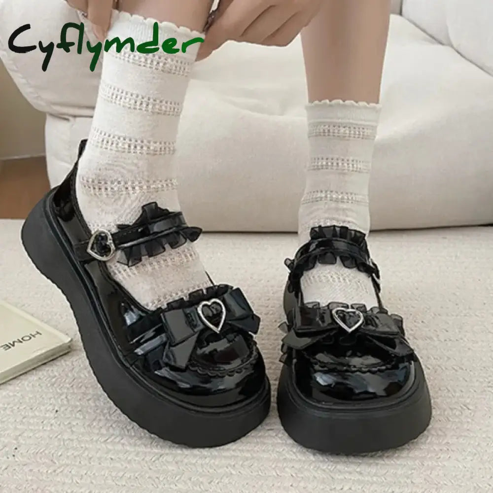 Cyflymder New Fashion Buckle Women’s Pumps Spring Autumn Mary Jane Round Toe Solid Butterfly Knot Platform Casual