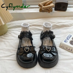 Cyflymder New Fashion Buckle Women’s Pumps Spring Autumn Mary Jane Round Toe Solid Butterfly Knot Platform Casual