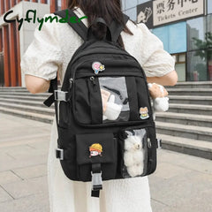 Cyflymder New Fashion Cute Women Backpack White Waterproof Nylon Female Schoolbag College Lady