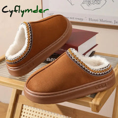Cyflymder New Fashion Fluffy Platform Slippers for Women Winter Plush Warm Cotton Shoes Woman Comfort Non Slip Unisex