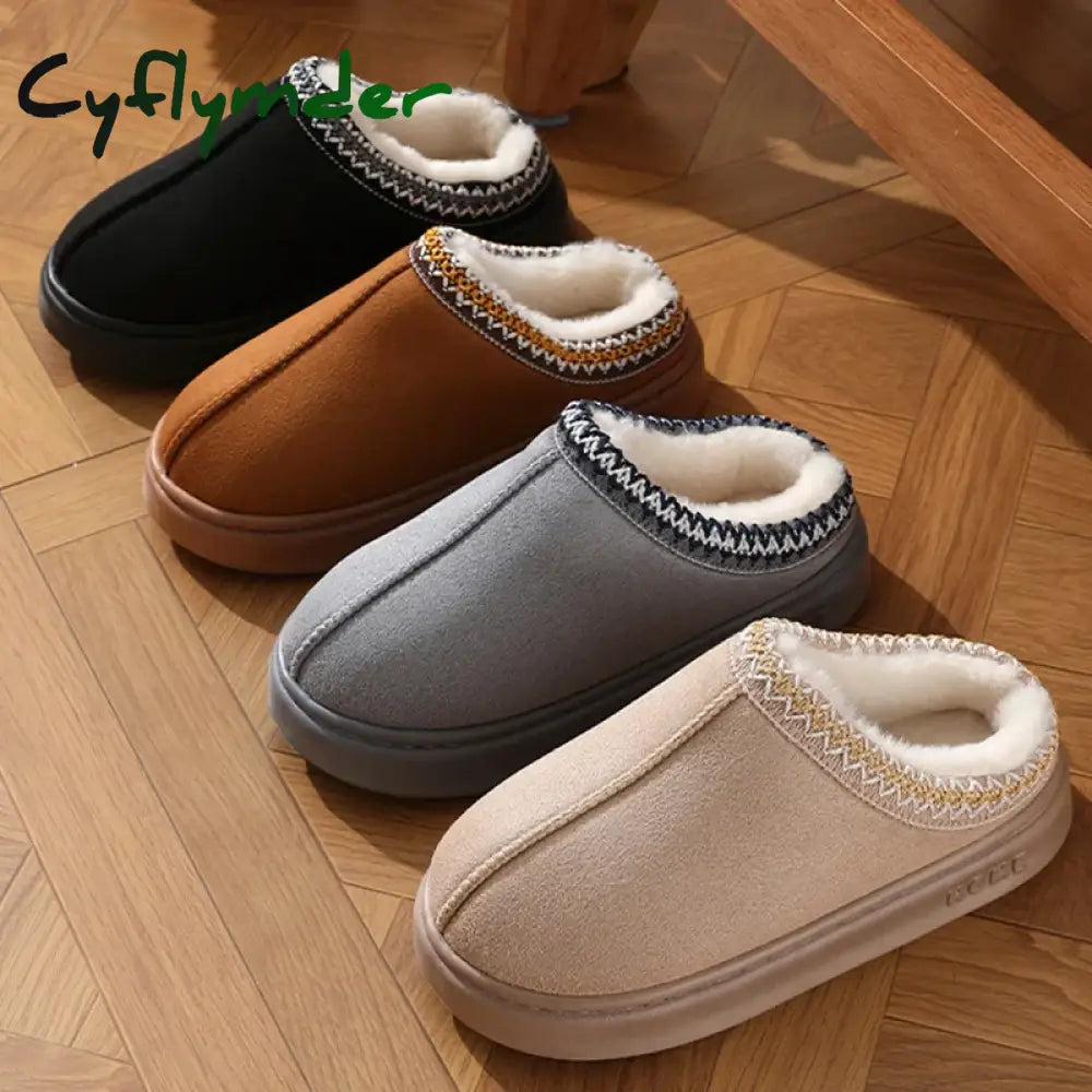 Cyflymder New Fashion Fluffy Platform Slippers for Women Winter Plush Warm Cotton Shoes Woman Comfort Non Slip Unisex