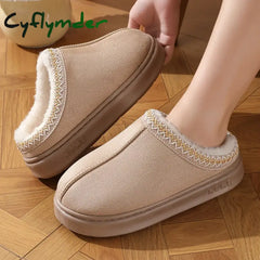 Cyflymder New Fashion Fluffy Platform Slippers for Women Winter Plush Warm Cotton Shoes Woman Comfort Non Slip Unisex
