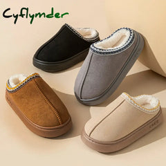 Cyflymder New Fashion Fluffy Platform Slippers for Women Winter Plush Warm Cotton Shoes Woman Comfort Non Slip Unisex
