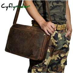 Cyflymder New Fashion Leather Male Casual Messenger Bag Satchel Cowhide 13’’ Laptop Bag School
