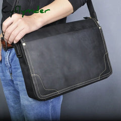 Cyflymder New Fashion Leather Male Casual Messenger Bag Satchel Cowhide 13’’ Laptop Bag School